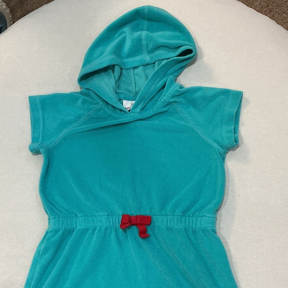 Hanna Andersson Teal Terry Cloth Hooded Beach Cover Up Dress Girl Size 130 US 8